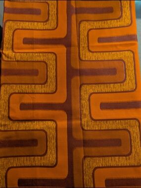 Vintage Orange and Brown Maze-Pattern Upholstery Fabric